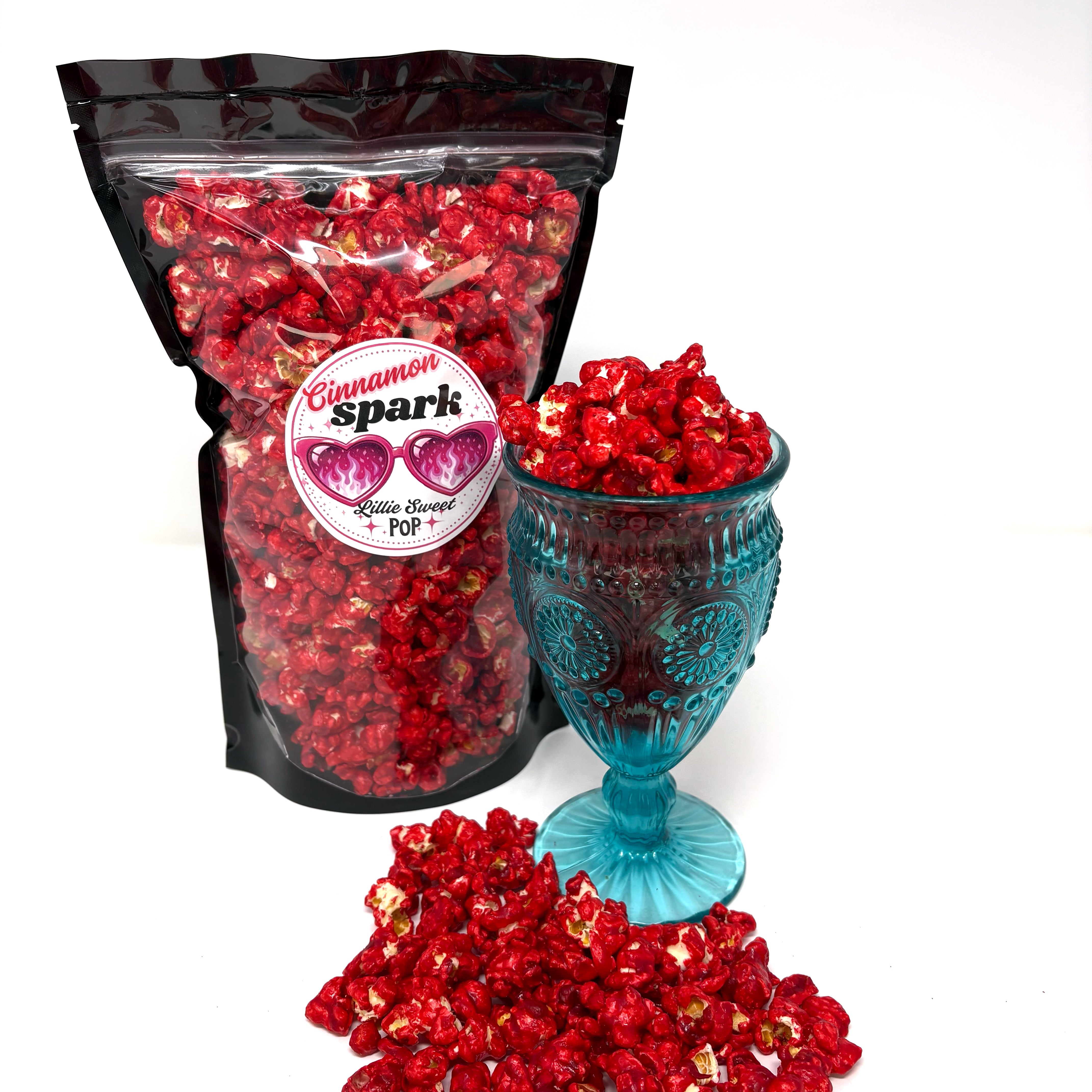 Our Cinnamon Spark Popcorn brings a warm, sweet cinnamon crunch to every bite.