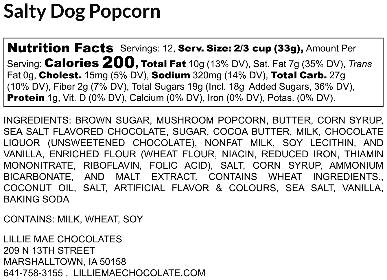 Salty Dog Popcorn allergens: milk, wheat, soy