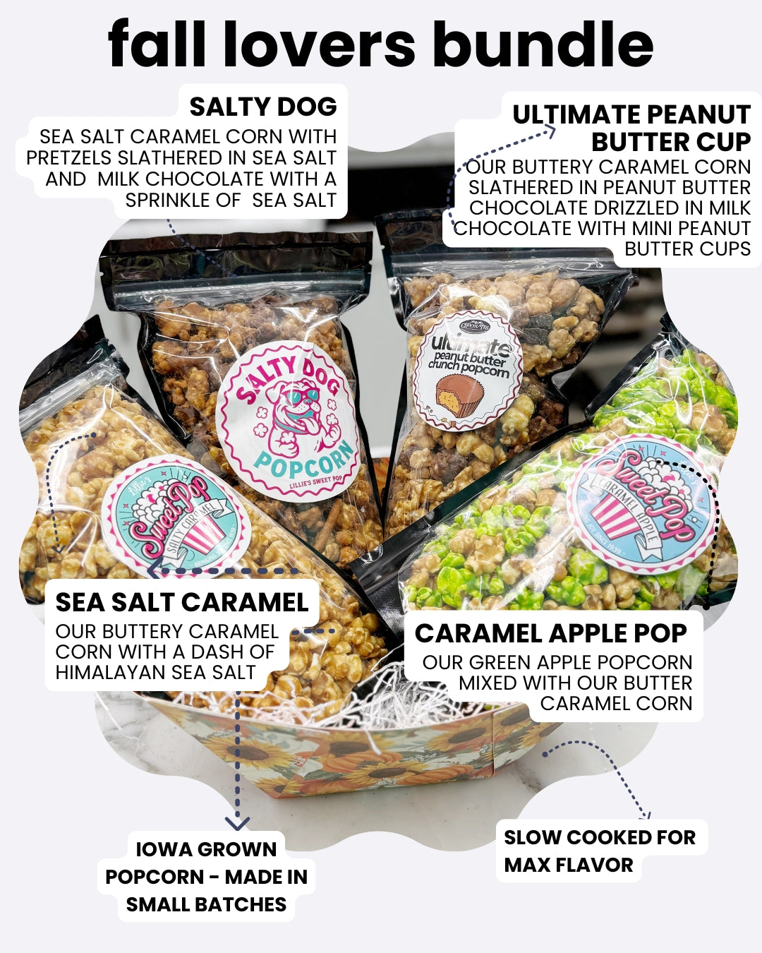 Fall Lovers Bundle - Salted Caramel Corn, Caramel Apple Pop, Ultimate Peanut Butter Cup, & Salty Dog